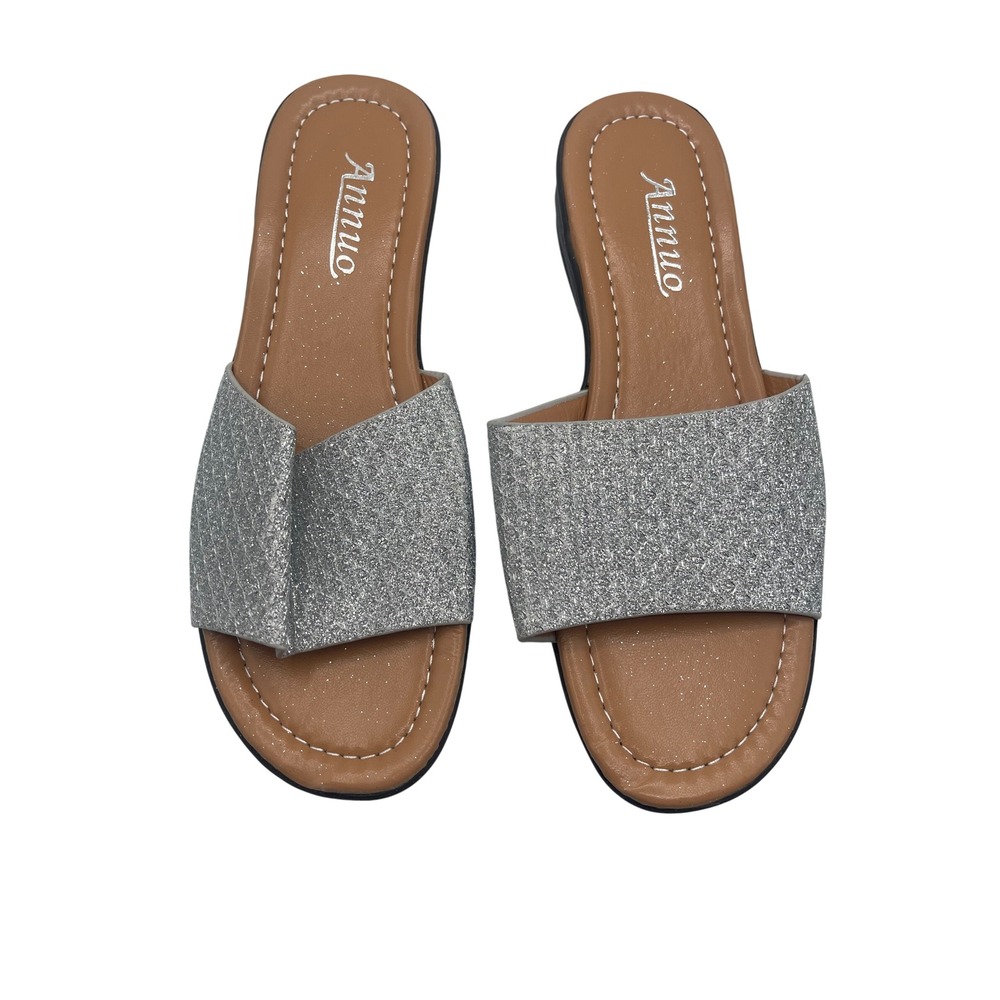 Silver Slide, Wedge, Glitter Women's Sandal